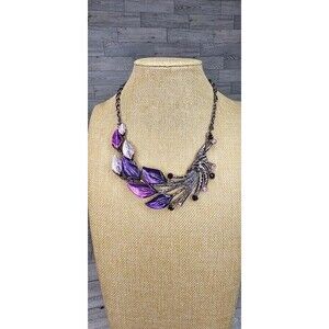 VTG 1990's Purple Floral Botanical Calla Lily Rhinestone Jewelry Necklace 17"L